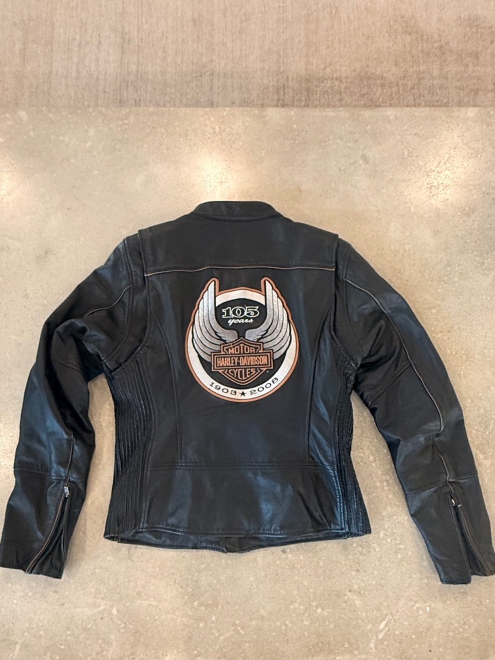 Harley-Davidson Women's Black Leather Biker Jacket - 105th Anniversary Patch